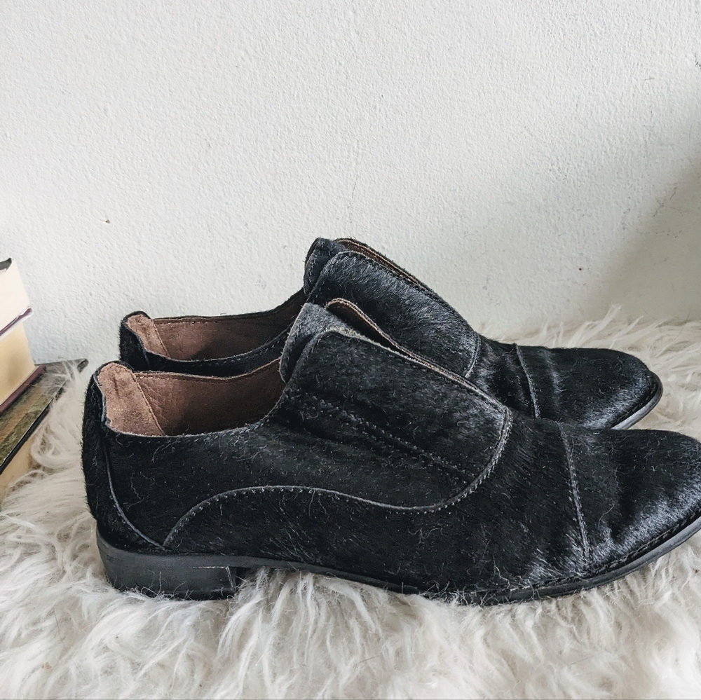 All Black Calf Hair Slip On Sneakers Oxford Loafer Flats Anthropologie 6.5 37